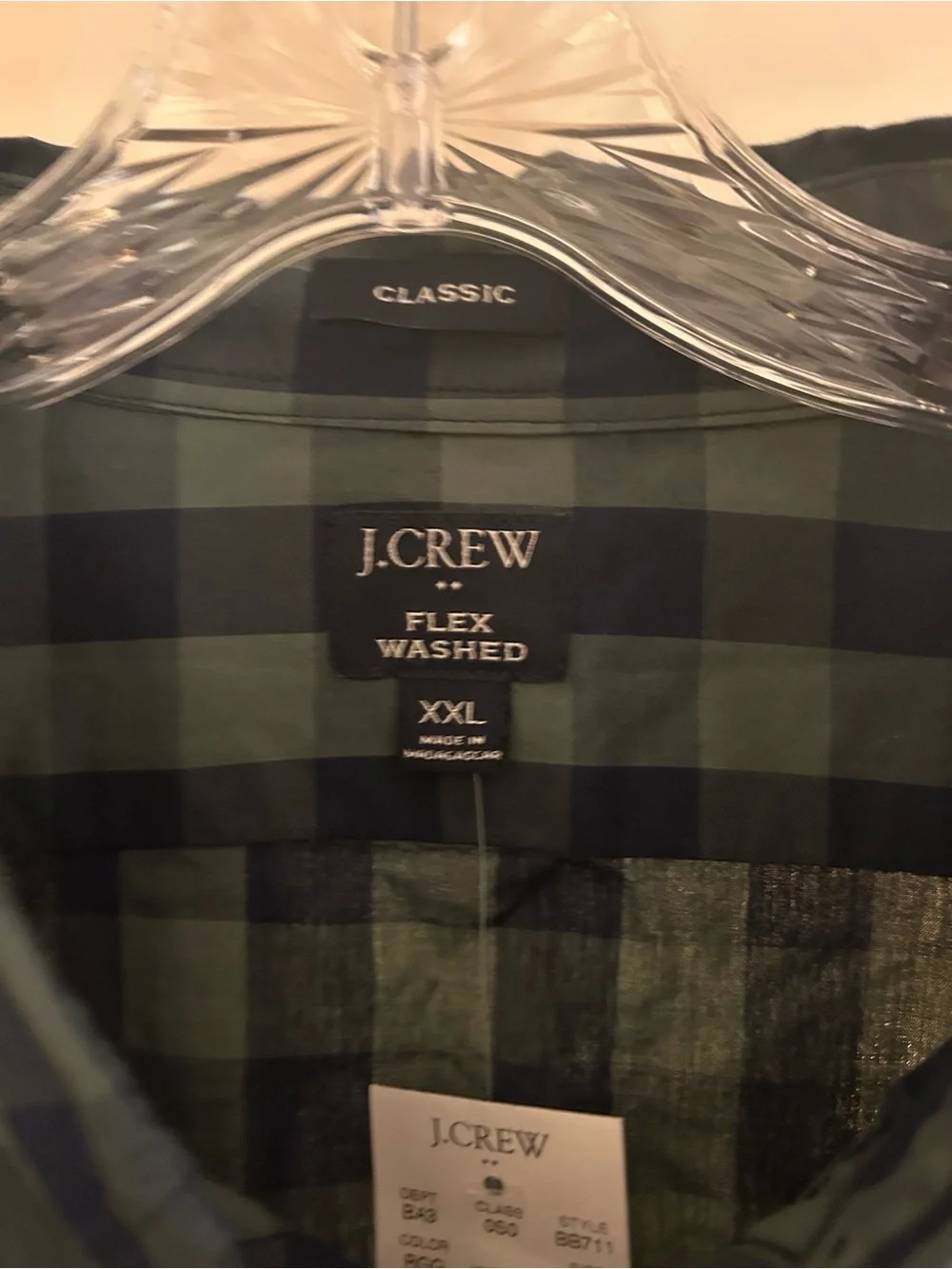J. Crew Men's Green and Navy Plaid Button-Down Shirt